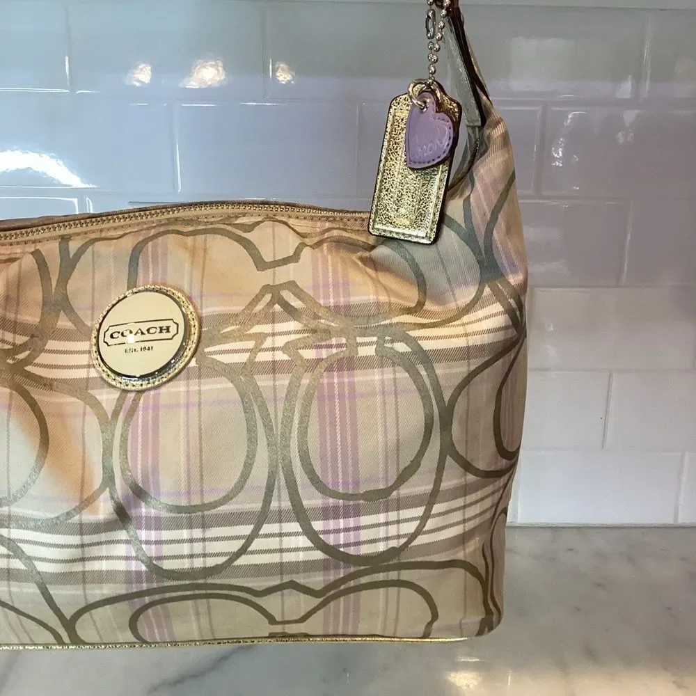 Coach Bag Purse Handbag Pocketbook Hobo F17209 Signature Plaid Bag Multicolor - Picture 3 of 15